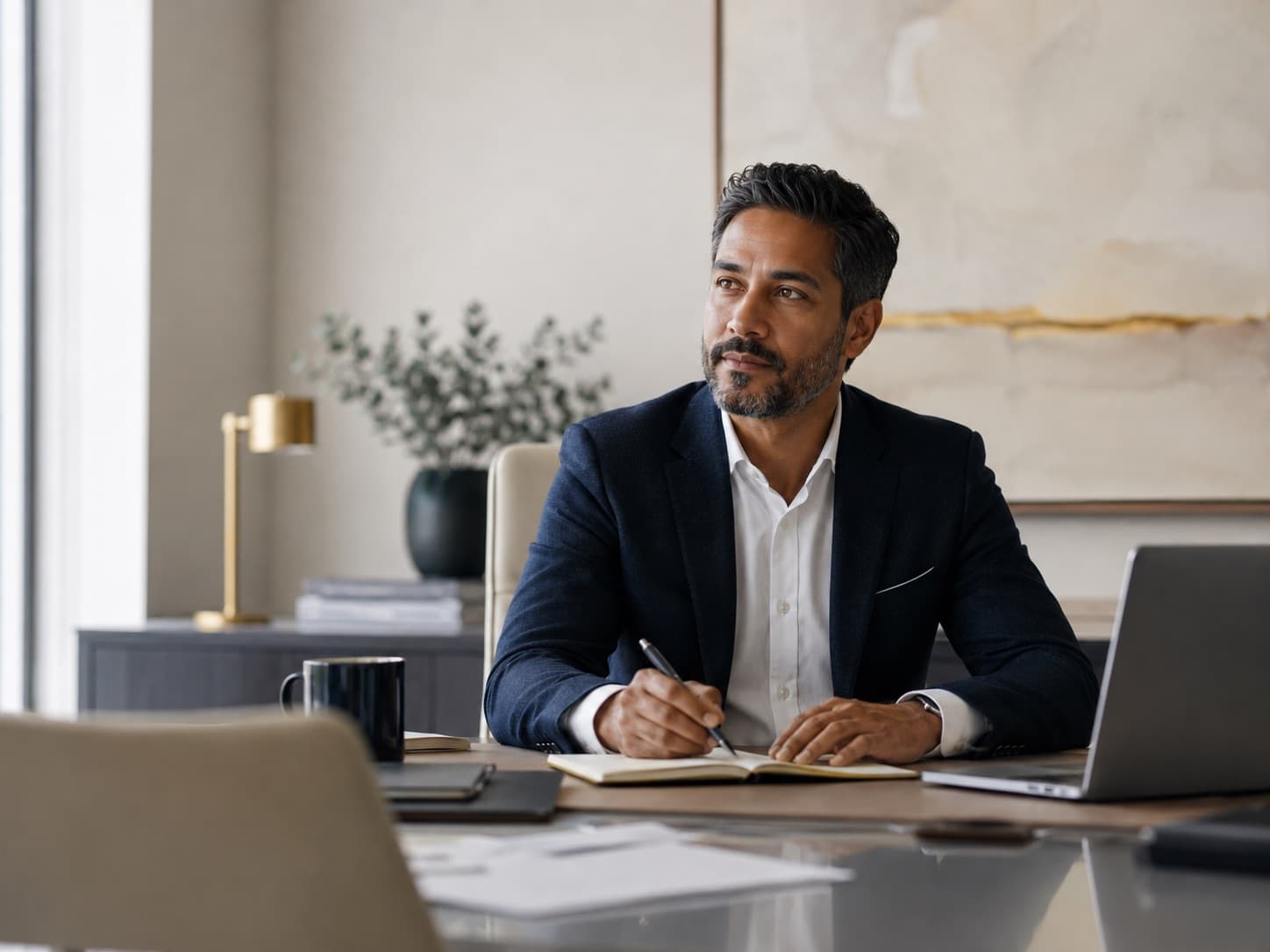 A business owner working at their desk