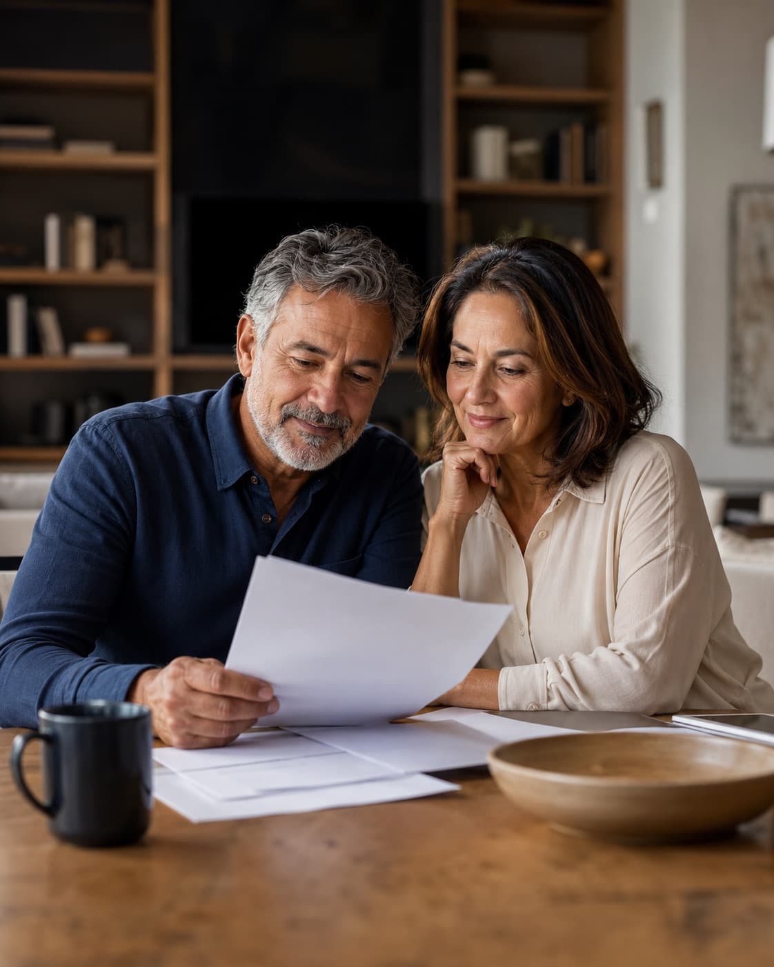 An older couple reviewing their retirement plan at home