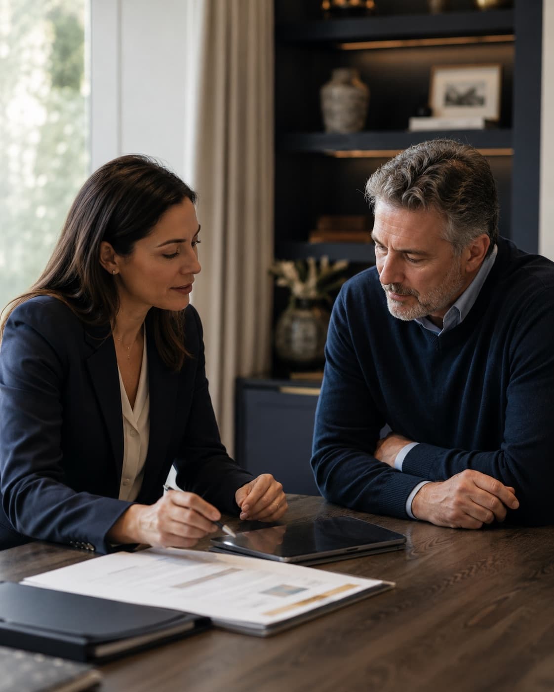 An advisor and client reviewing options together at a table